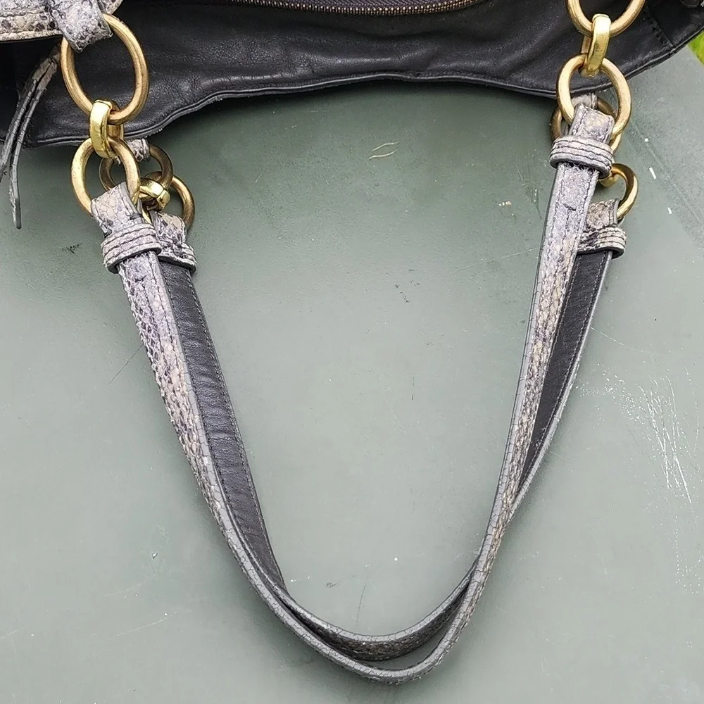 Coach Light Grey/Beige Python Embossed Leather Shoulder Tote Bag - Picture 9 of 15